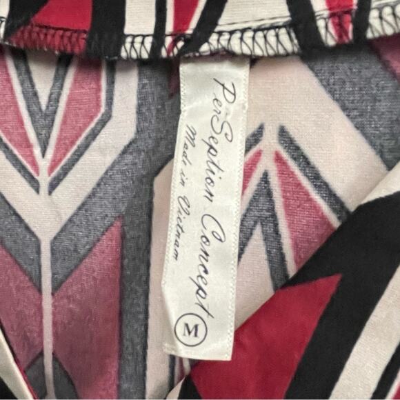 Perseption Concept Women's Geometric V Neck Blouse Tunic Red Black Medium - Picture 6 of 8
